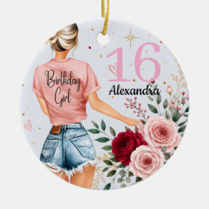 Adorno De Cerámica Cumpleaños Dulces 16 Niña Nombre Personalizado Ros
