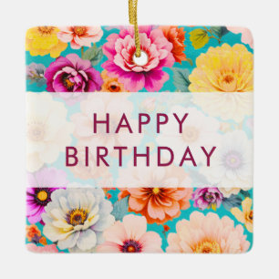 Adorno De Cerámica Cumpleaños Floral Retro Moderno Personalizado