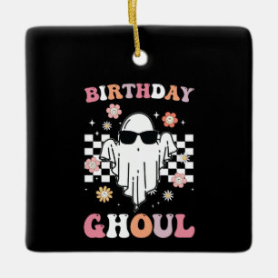 Adorno De Cerámica Cumpleaños Ghoul Ghost Halloween Groovy Retro