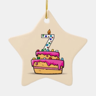 Adorno De Cerámica Cumpleaños niña 7 años, 7 en pastel rosa dulce