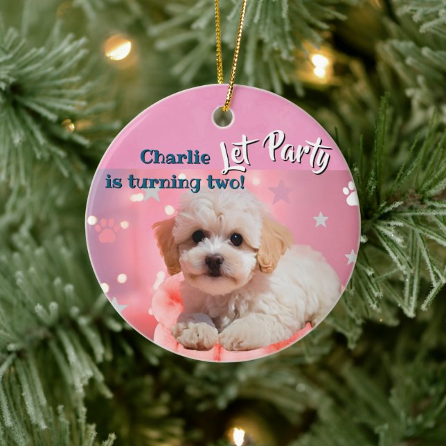 Adorno De Cerámica Cumpleaños Perro Fiesta  (Árbol)
