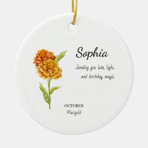 Adorno De Cerámica Cumpleaños Personalizado de Marigold de Octubre