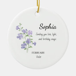Adorno De Cerámica Cumpleaños Personalizado Violeta de Febrero