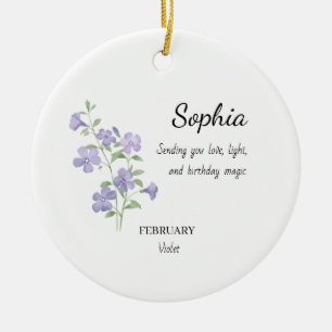 Adorno De Cerámica Cumpleaños Personalizado Violeta de Febrero