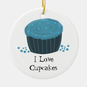 Adorno De Cerámica Cupcake Azul con Purpurina