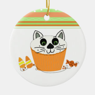 Adorno De Cerámica Cupcake de gato de Halloween