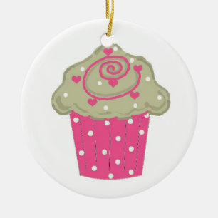 Adorno De Cerámica Cupcake Rosa Caliente