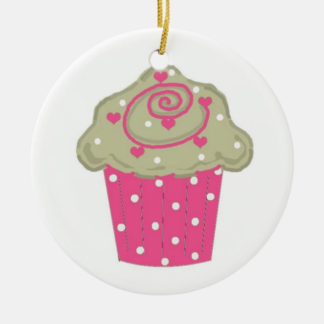 Adorno De Cerámica Cupcake Rosa Caliente (Frente)