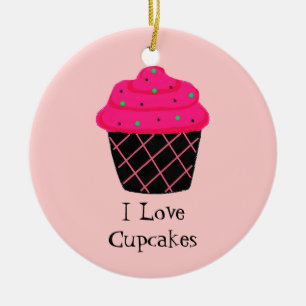 Adorno De Cerámica Cupcake Rosa Neon