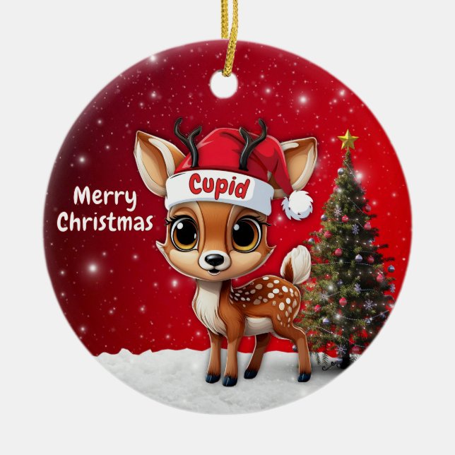 Adorno De Cerámica Cupid Baby Deer, Fawn, Doe, Reindeer🦌 🎄 (Frente)