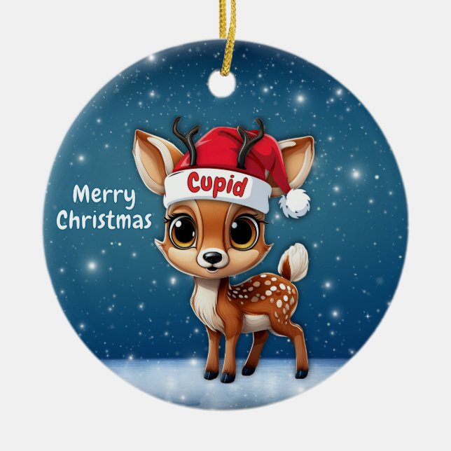 Adorno De Cerámica Cupid Baby Deer, Fawn, Doe, Reindeer🦌 🎄 (Frente)