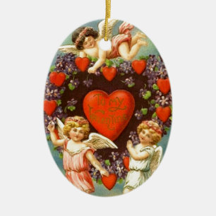 Adorno De Cerámica Cupids de la tarjeta del día de San Valentín 3 del