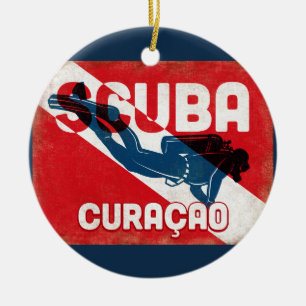 Adorno De Cerámica Curaçao Scuba Diver - Blue Retro