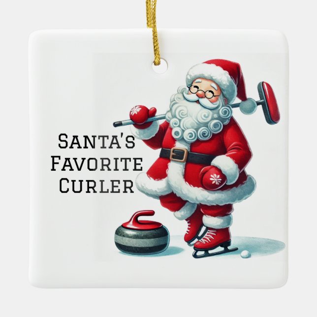 Adorno De Cerámica Curling de Santa Cute personalizado personalizado (Anverso)