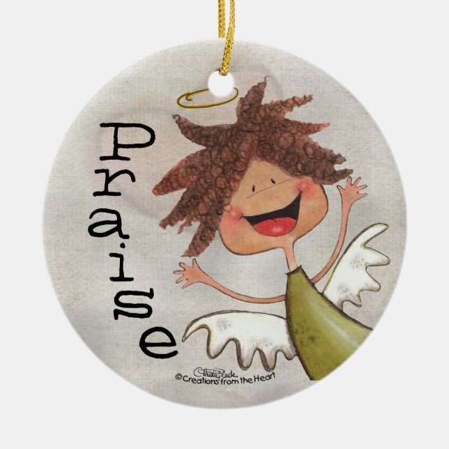 Adorno De Cerámica Curly Haired Angel-Pray para hoy, todos los días! (Frente)