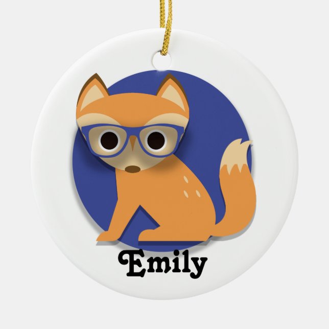 Adorno De Cerámica Curte Personalizado Brown Fox con Glasses Blue (Frente)