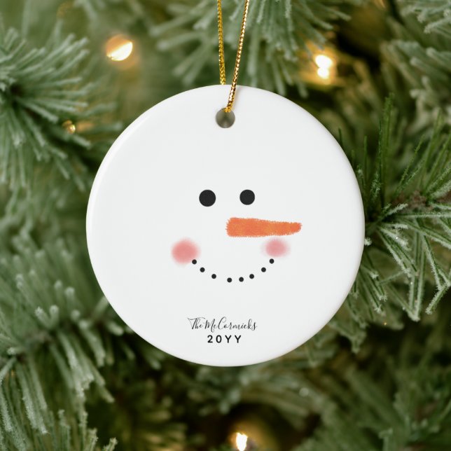 Adorno De Cerámica Curte Snowman Face Script Personalizado Año (Árbol)