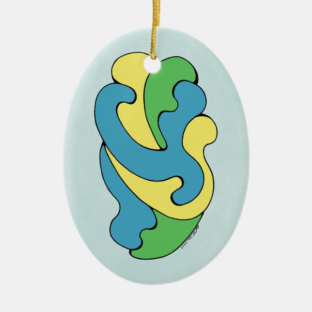 Adorno De Cerámica Curvas de abrazo (amarillo, azul, verde) (Frente)