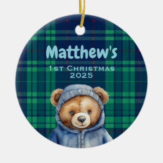 Adorno De Cerámica Custom Baby Boy First Christmas Ornament Bear
