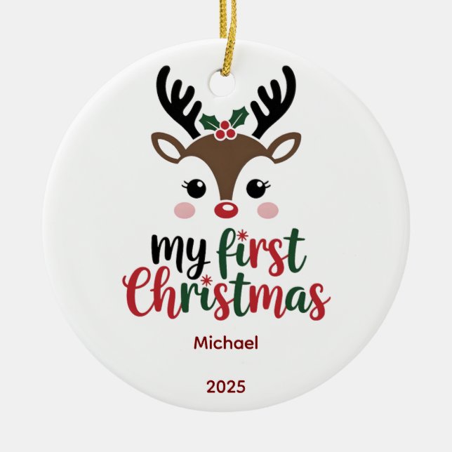 Adorno De Cerámica Custom Babys First Christmas Bauble, Baby 2025 (Frente)