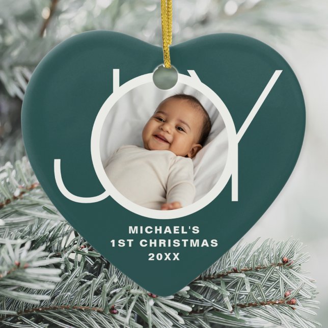 Adorno De Cerámica Custom Baby's First Christmas Photo Green (Subido por el creador)