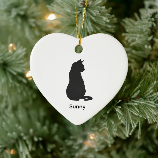 Adorno De Cerámica Custom Black Cat Silhouette Christmas Art (Árbol)