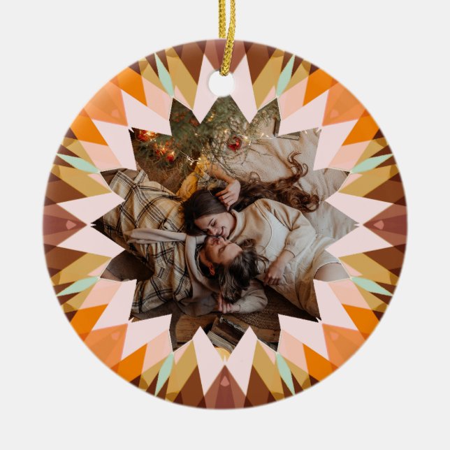 Adorno De Cerámica Custom Brown Orange Christmas Star Photo Gift Tree (Frente)