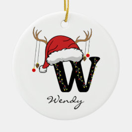 Adorno De Cerámica Custom Christmas Alphabet Monogram Mom Ornament