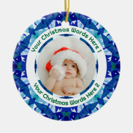 Adorno De Cerámica Custom Christmas Blue Green Family Photo Gift