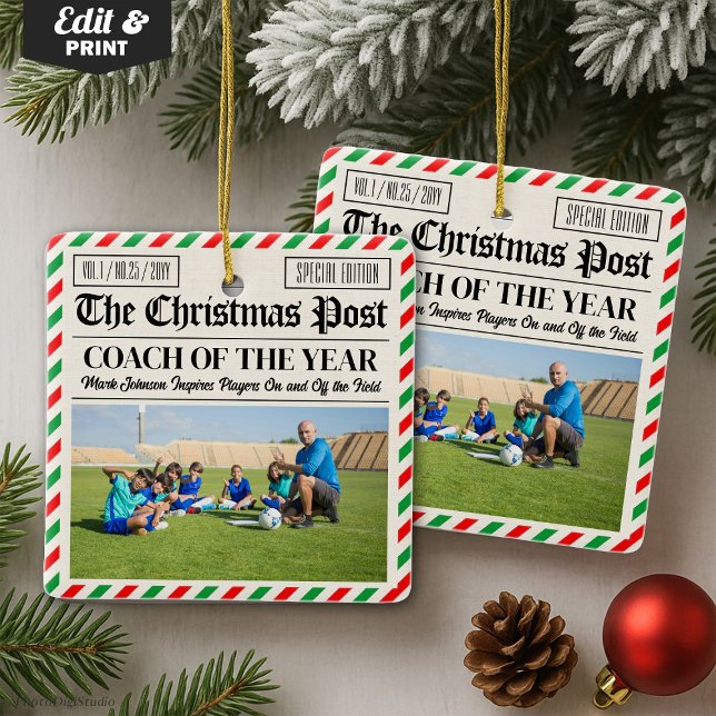 Adorno De Cerámica Custom Christmas Coach Gift Sports Newspaper Coach (Custom Christmas Coach Gift Sports Newspaper Coach Ceramic Ornament)