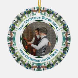 Adorno De Cerámica Custom Christmas Green Brown Family Photo Gift