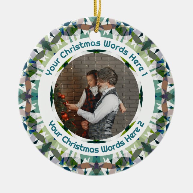 Adorno De Cerámica Custom Christmas Green Brown Family Photo Gift (Frente)