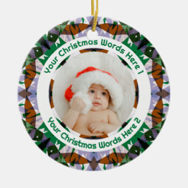 Adorno De Cerámica Custom Christmas Green Brown Family Photo Gift