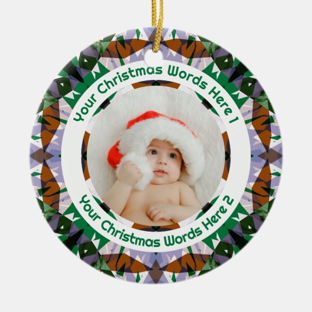 Adorno De Cerámica Custom Christmas Green Brown Family Photo Gift (Frente)
