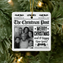 Custom Christmas Newspaper Ornament, Family Photo 