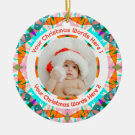 Adorno De Cerámica Custom Christmas Orange Teal Family Photo Gift