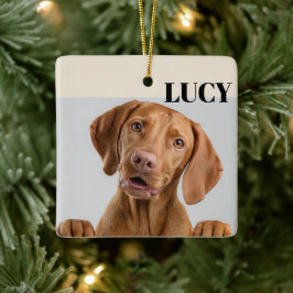 Adorno De Cerámica Custom Christmas Photo Ornament Dog & Name
