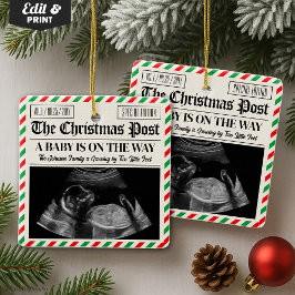 Adorno De Cerámica Custom Christmas Pregnancy Announcement Newspaper