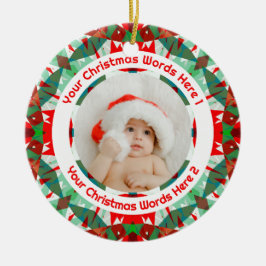 Adorno De Cerámica Custom Christmas Red Green Family Photo Gift