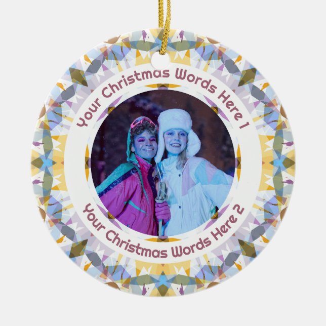 Adorno De Cerámica Custom Christmas Yellow Purple Family Photo Gift (Frente)