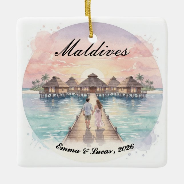 Adorno De Cerámica Custom Couple Maldives Honeymoon Keepsake (Anverso)