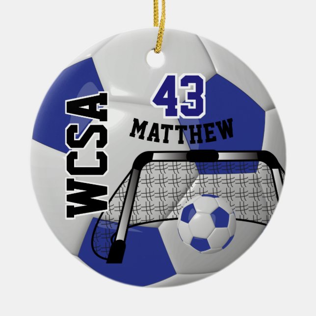 Adorno De Cerámica Custom Dark Blue and White Personalize Soccer Ball (Frente)