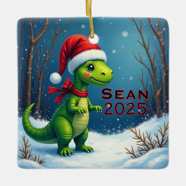 Adorno De Cerámica Custom Dinosaur Red Bow (Anverso)
