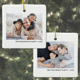 Adorno De Cerámica Custom Double Sided Family Two Photo Christmas