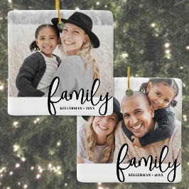 Adorno De Cerámica Custom Double Sided Family Two Photo Christmas