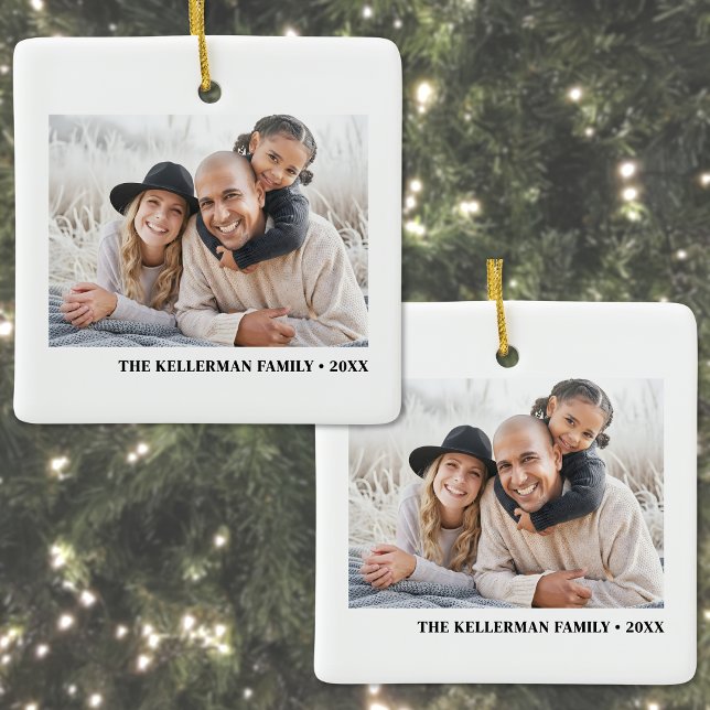 Adorno De Cerámica Custom Double Sided Family Two Photo Christmas (Custom Double Sided Family Two Photo Christmas Ceramic Ornament)