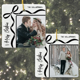 Adorno De Cerámica Custom Double Sided Family Two Photo Christmas