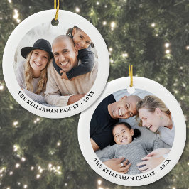 Adorno De Cerámica Custom Double Sided Family Two Photo Christmas