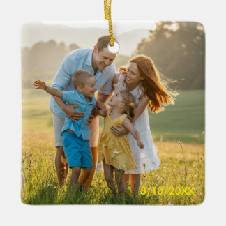 Adorno De Cerámica Custom Double Sided Family Two Photo Christmas Cer