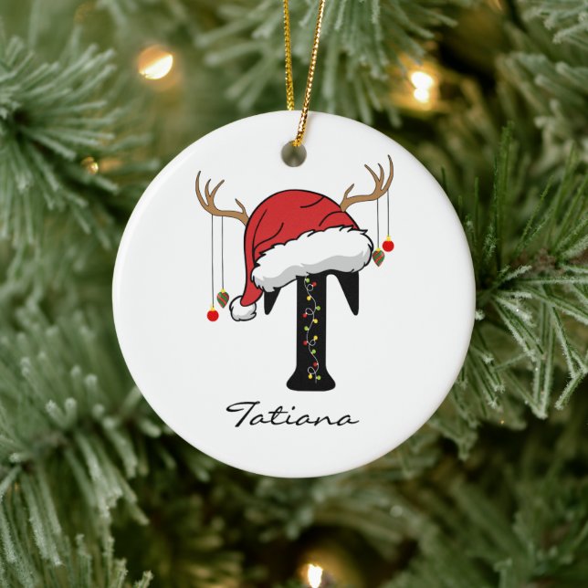 Adorno De Cerámica Custom Family Christmas Monogram Ornament for Her (Árbol)